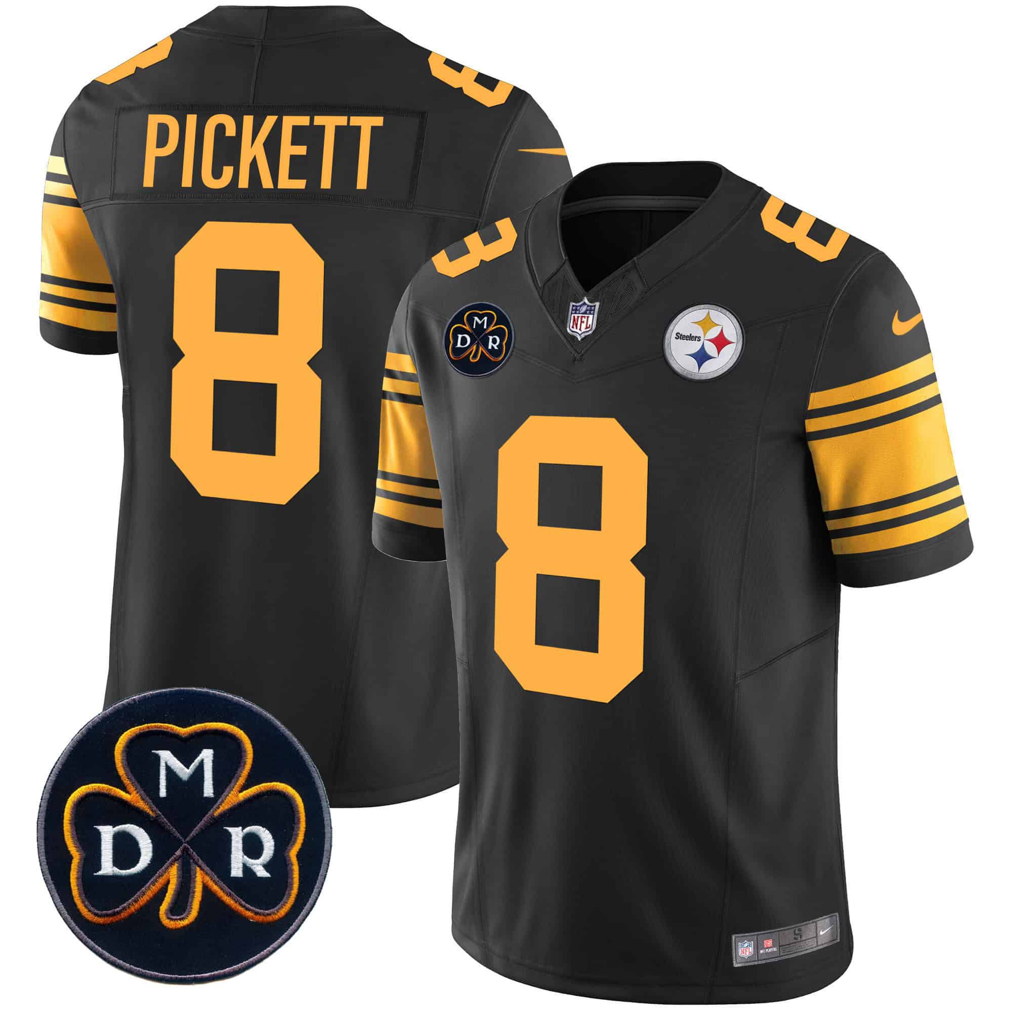 Men Pittsburgh Steelers 8 Pickett Black 2024 Nike DMR Patch Vapor Limited NFL Jersey style 2